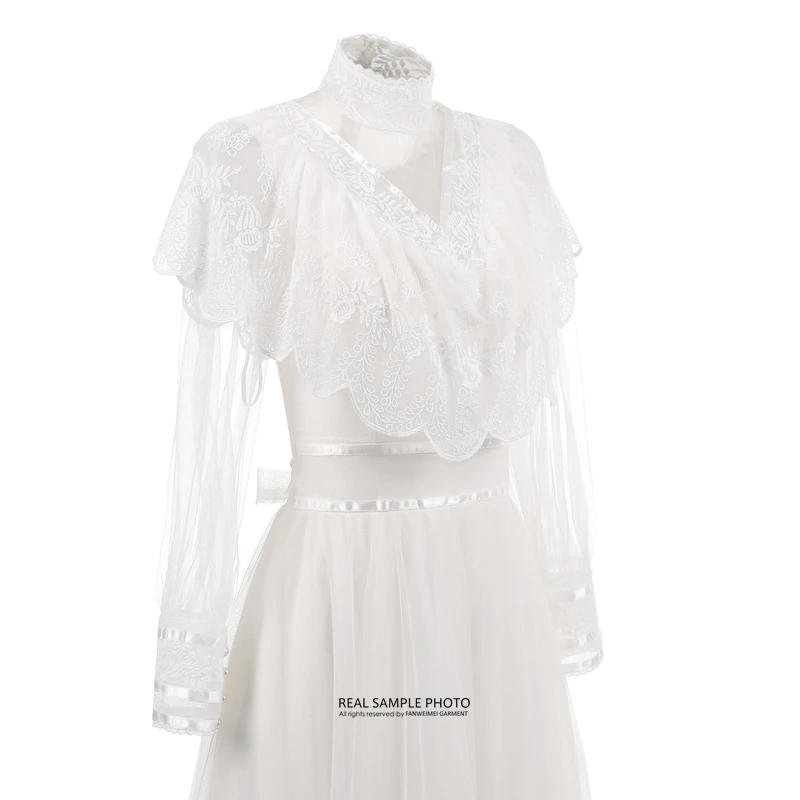 Robe de Mariée en Tulle à Manches sulfet Col Haut, Vêtement en Dentelle, Style Victoria, pour Patients de Mariage, Quelle que soit la Collection