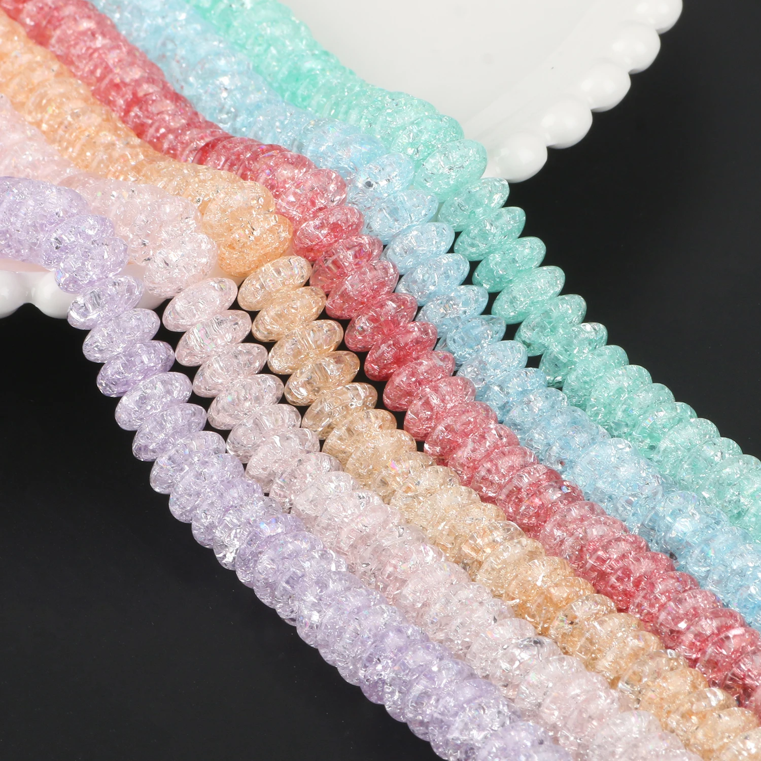6/8/10mm Pink Blue Purple Snow Cracked Quartz Crystal Glass Beads Rondelle Loose Spacer Beads for Jewelry Making DIY Bracelet