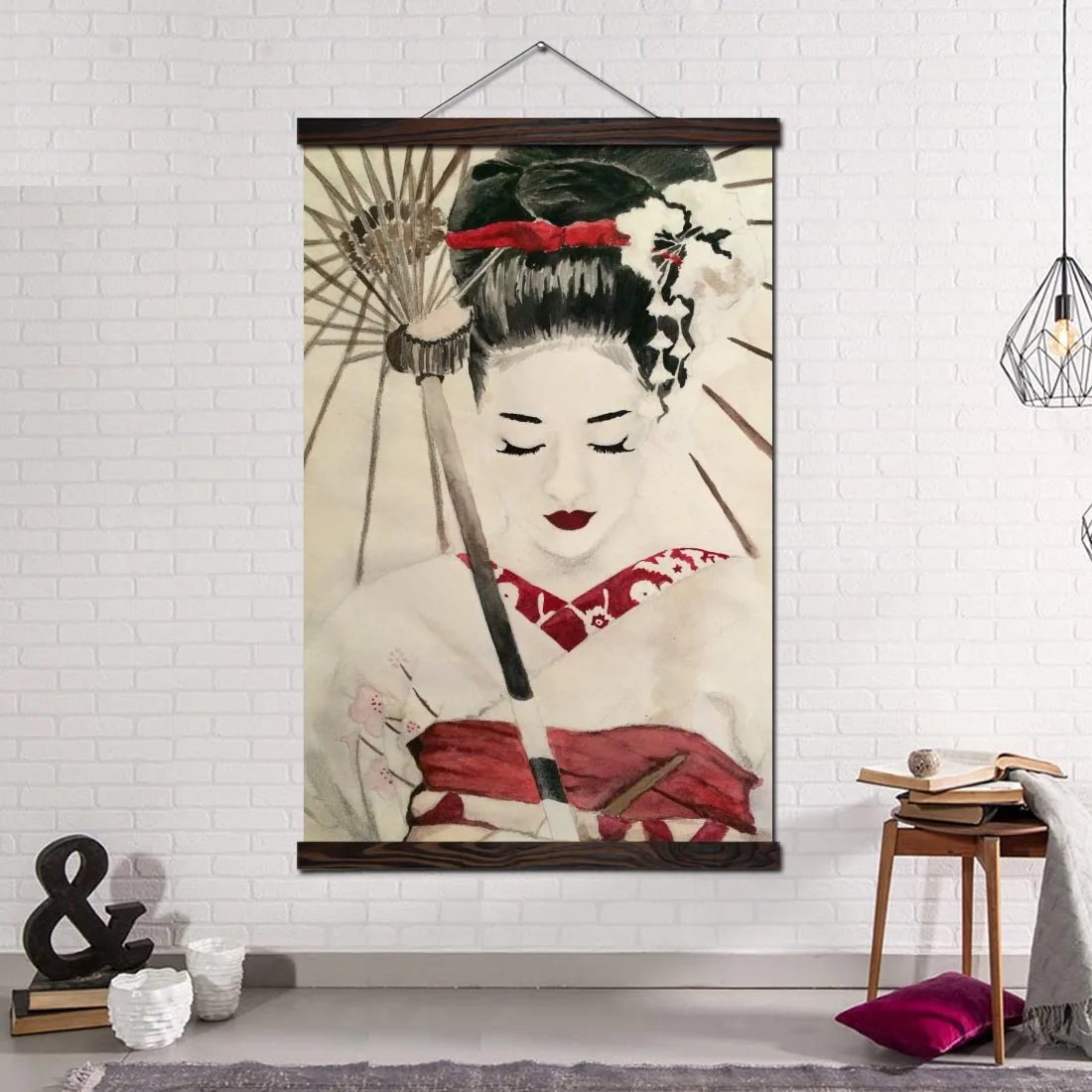 

Wall Art Canvas Frame Scroll Canvas Painting Poster and Print Wall Pictures for Living Room Home Decoration Cute Japanese Girl