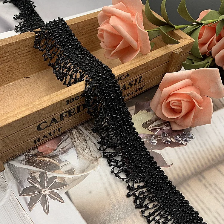 1Yard 3.5CM Wide Black Beaded Lace Tassel Lace Trim Diy Accessories For Clothing Decoration