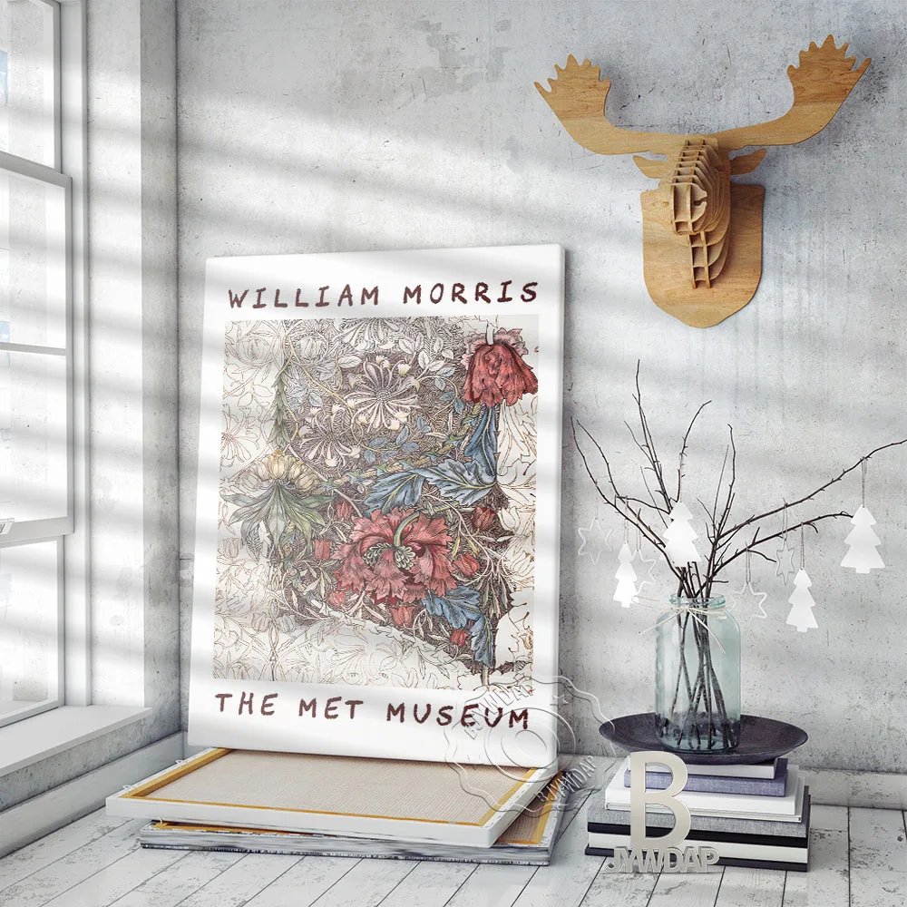 Nordic William Morris The Met Museum Exhibition Poster,  William Morris Floral Vintage Art Prints, Plant Pattern Home Wall Decor