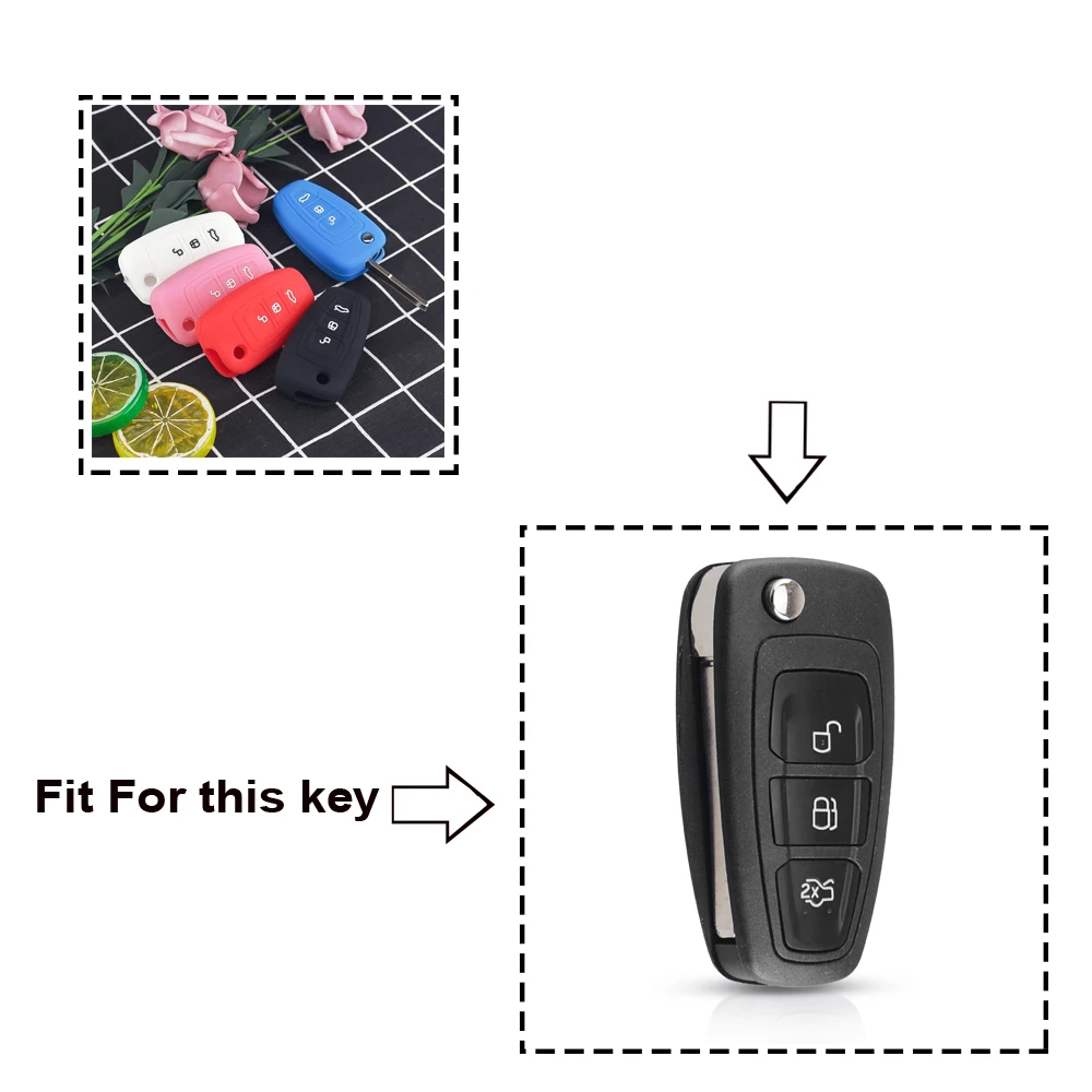 KEYYOU For Ford Ranger C-Max S-Max Focus Galaxy Mondeo Transit Tourneo Custom Silicone Car Remote Key Fob Cover Case 3 Buttons