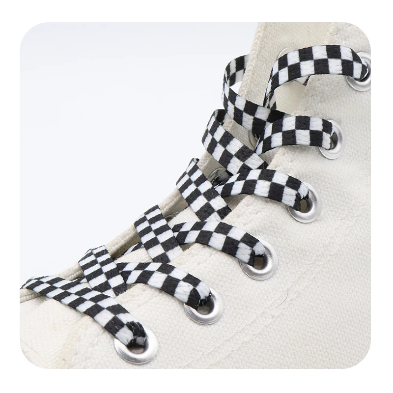 

Weiou Flat Black And White Grid Shoe Lace Sublimated Printing Polyester Checkered Ribbons Shoelaces Heavy Duty Sneaker Lacing