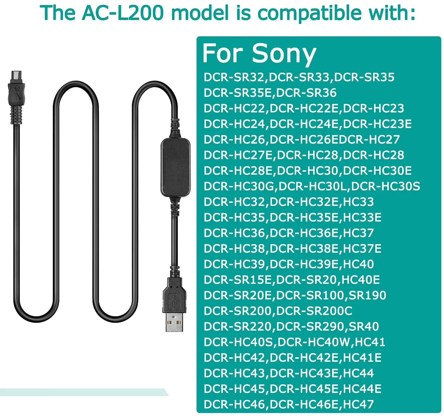 AC-L200 AC-L25A Mobile Power Bank USB Charger Cable for Sony Cyber-Shot Camera and Handycam DCR-IP/DVD/HC/SR/PC HDR-HC/UX