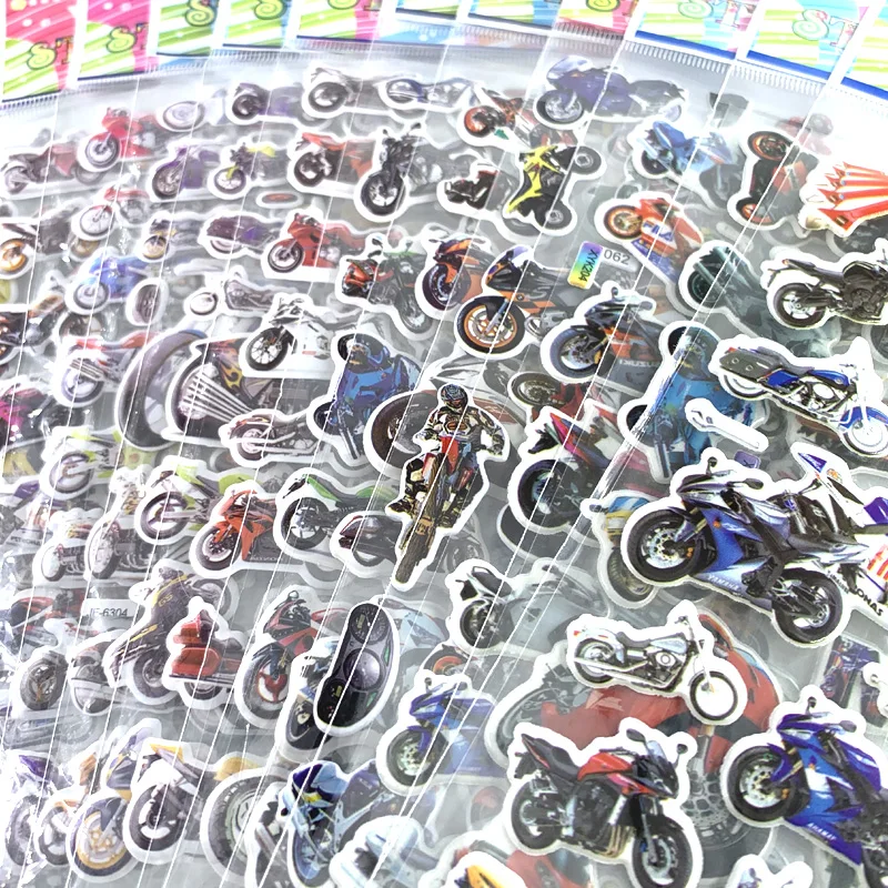 12 Sheets/Set Cartoon Motorcycle Pattern Sticker for Kids DIY Bubble Foam Scrapbooking Boys Gift