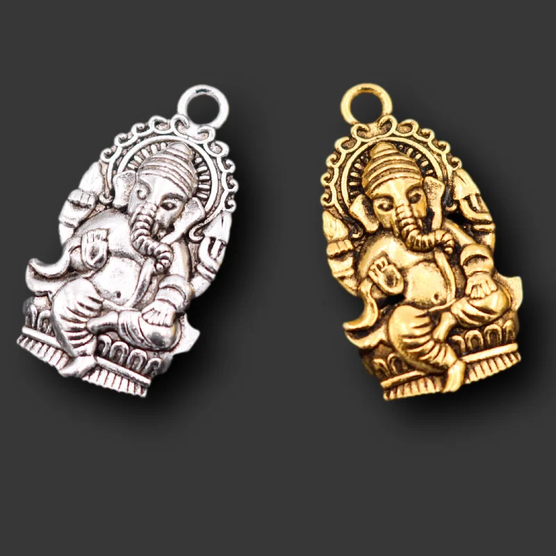 6pcs Silver Color / Gold 3D Elephant Buddha Ganesha Lucky Pendants DIY Charms Bracelet Necklace Jewelry Crafts Metal Accessories