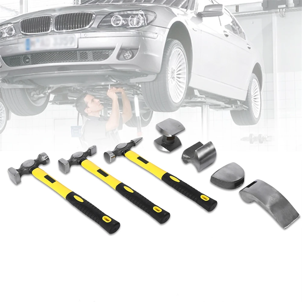 7 szt. Zawieszenie naprawa panelu samochodowego zestaw narzędzi do naprawy karoserii samochodowych uchwyty bicie młotów Heel Dolly Repair Kit