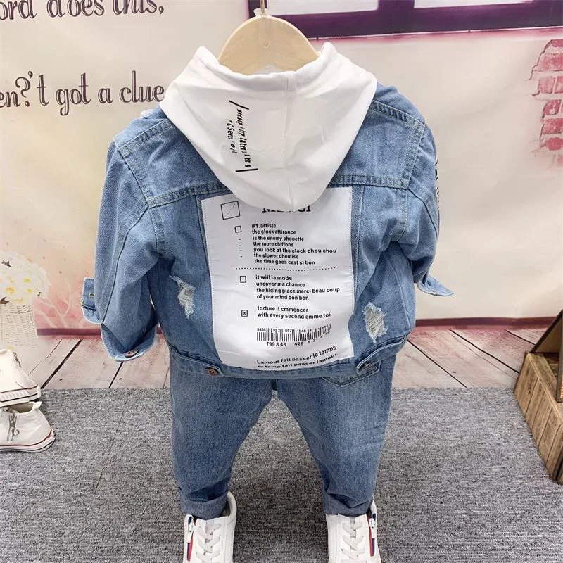 Boys Cowboy Jacket, Hoodie, Jeans Sets 3pcs Boys Sport Suits Children Cotton Spring Autumn Sets Kids Clothes Sets 2-6years