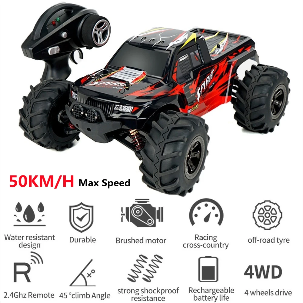 50 km/h de alta velocidade 4wd rc carro off-road 1:12 grande 45 graus escalada à prova dwaterproof água suspensão independente 18 minutos rc caminhão buggy brinquedo