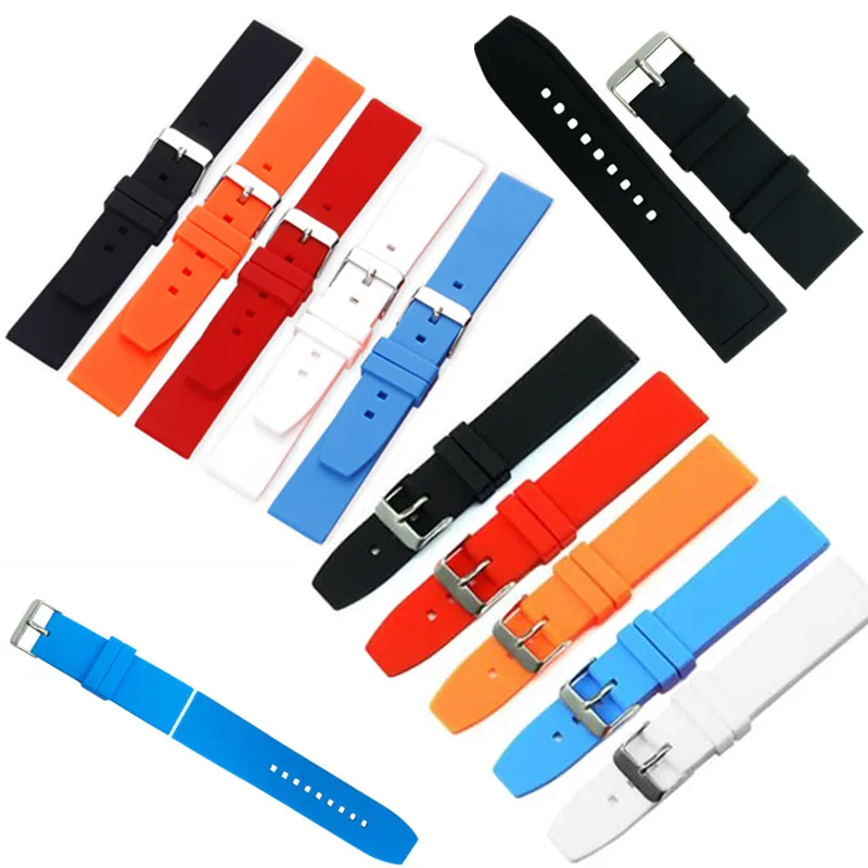 16 18 20 22 24 26 28 mm Waterproof Rubber / Silicone Sport Watch Band Strap Watchband + Stainless Buckle Watch Bracelet +Tools