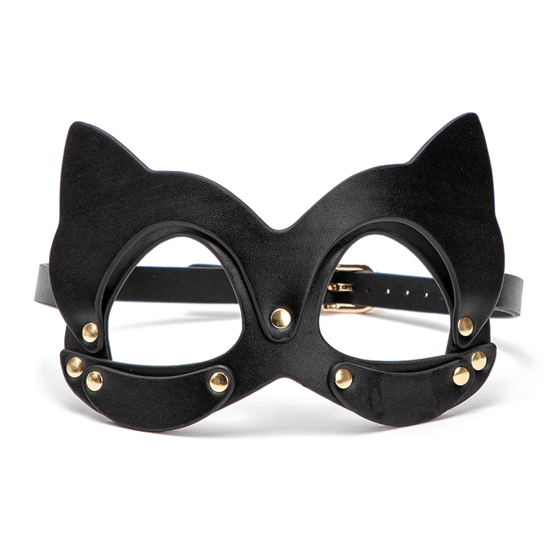 Schwarz Wolf Spaß Katze Masken Cosplay Halloween Partei Halbe Gesicht Maske Erwachsene Sex Produkte PU Harness Fuchs Maske BDSM Leder maske Fetisch