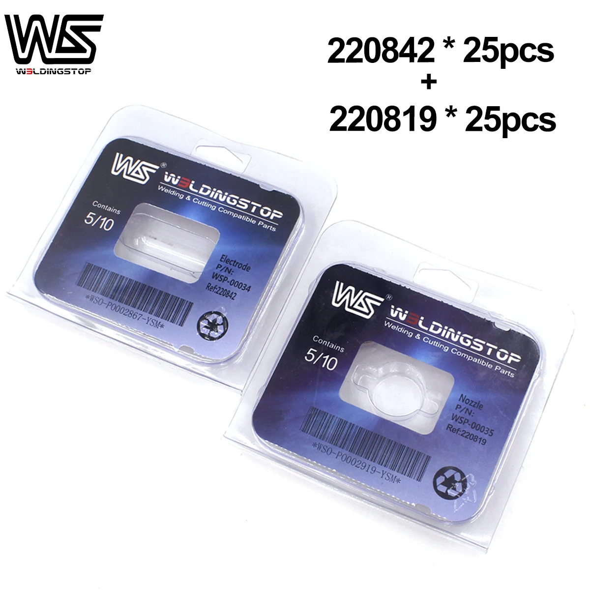Ponta do Bico 65a 220819 Mais 220842 Eletrodos 25 Unidades Cortador de Plasma Consumíveis Kits Pkg 50
