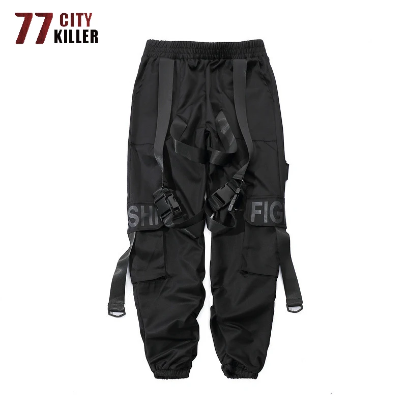 

77City Killer Streetwear Pants Men Cargo Ribbons Multi-pocket Harem Pants Hip Hop Mens Joggers Harajuku Sweatpants Trousers Male