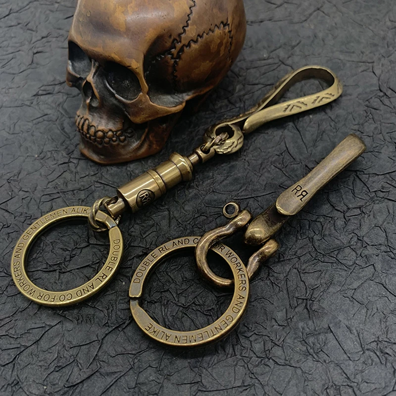 High Quality Handmade Solid Brass Keychain Men Retro Pure Copper Waist Hanging Car Key Chain Key Ring Gift Wholesale