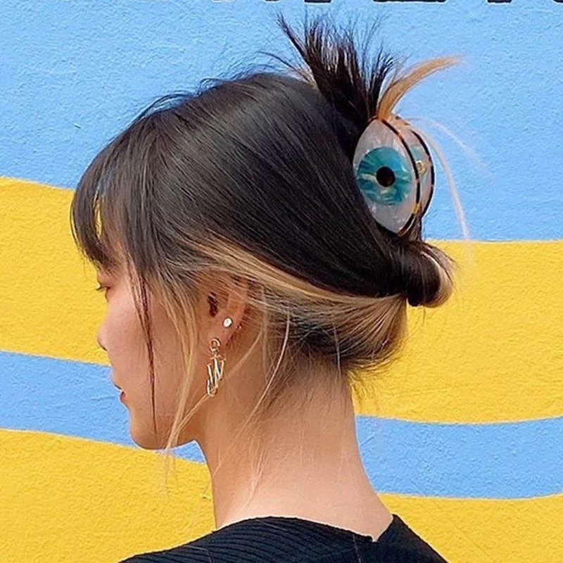 Summer Korea Evil Eye Big Hairpin Back of Head Resin Hair Claws Trendy Funny Hair Stick Hair Accessories for Women Daily