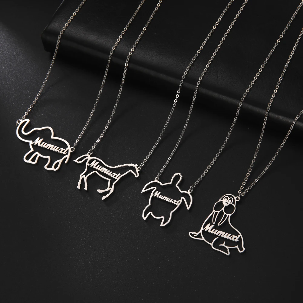 Lemegeton Custom Horse Turtle Name Necklace Personalized  Women Men Unicorn Animal Choker Necklaces Stainless Steel Jewelry