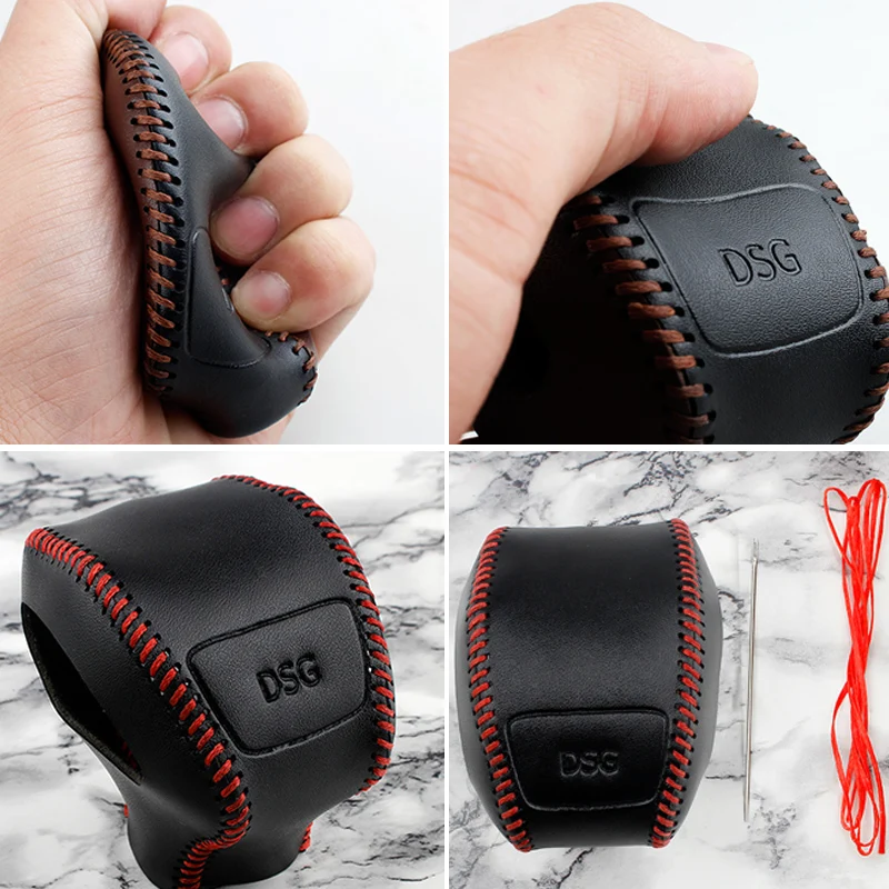 Auto Hand Sewing Leather Gear Shift Knob Cover Handbrake Lever Protective Sleeve For Skoda Kodiaq 2017-2021 Car Accessories