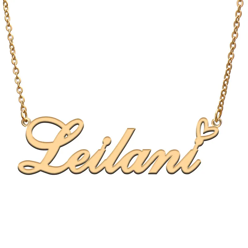 

Leilani Name with Love Heart Necklace for Women Stainless Steel Jewelry Nameplate Pendant Femme Mother Child Girls Gift