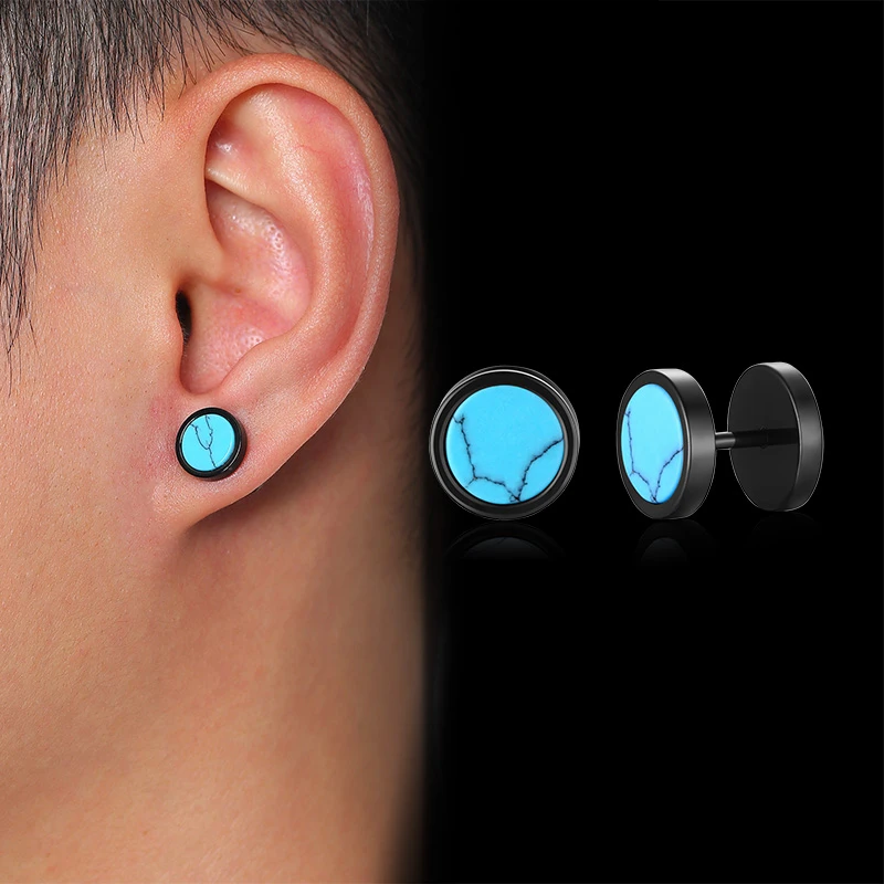 Vnox Mens Stud Earrings for Male Boy Daily Street Wear Jewelry Multi-color Stainless Steel Small Ear Accessory