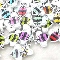 New 50pcs 20x17mm Mixed Bees Pattern Wooden Buttons For Clothes Crafts Sewing Scrapbooking DIY Accessories WB331
