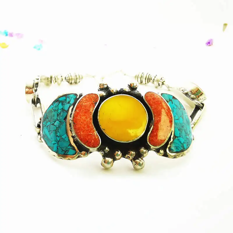 Fine Quality Vintage Dancing Bangle Cuff Copper Inlaid Colorful Locket Bracelets Nepal Handmade Jewelry for Girls BB-289