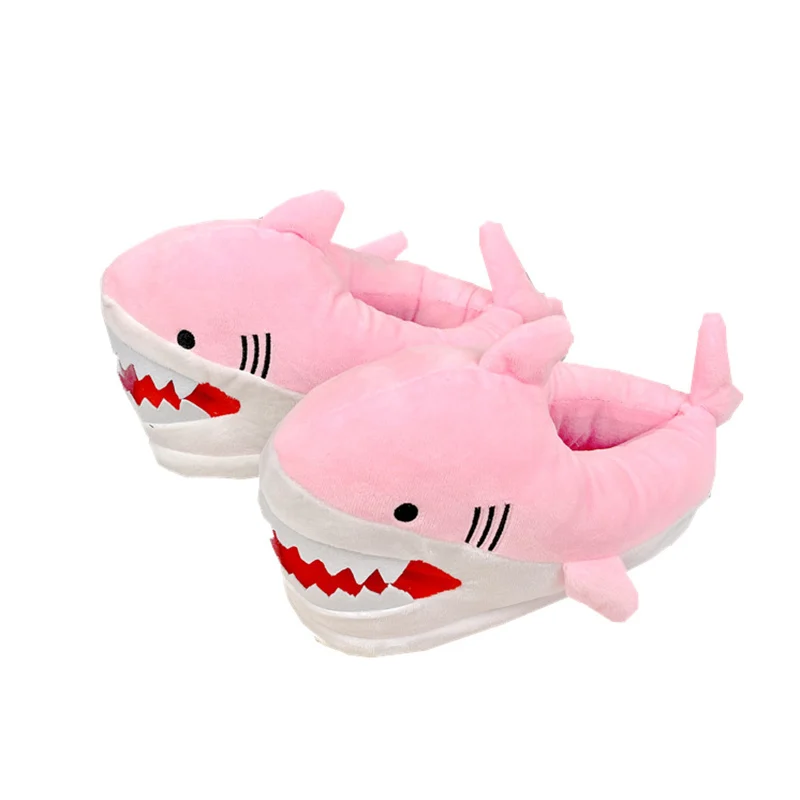 Pink shark furry slides ladies Creativity anime slip on floor slippers loves funny shark slippers winter home shoes women