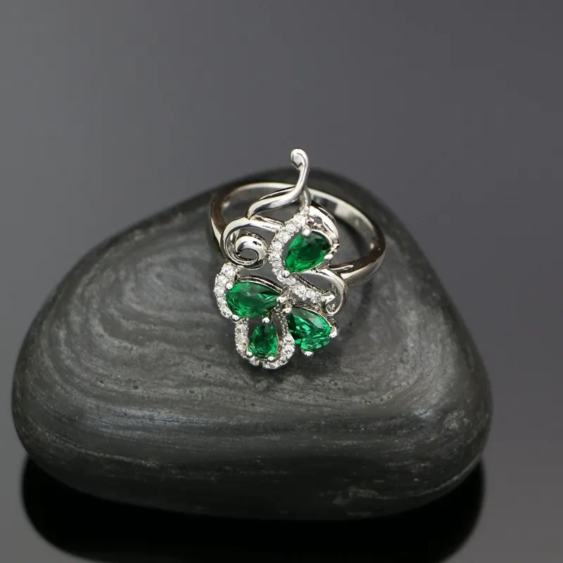 Verde Pietre In Argento Sterling 925 Set di Gioielli Da Sposa Per Le Donne Pendente Dell'anello Degli Orecchini Della Collana Del Braccialetto Kit