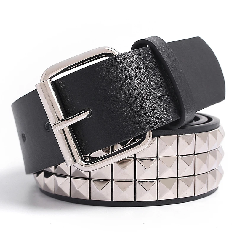 Black Fashion  Rivet Belt Men&Women\'s Studded Belt Punk With Pin Buckle Free Shipping Black Fashion Rhinestone Rivet