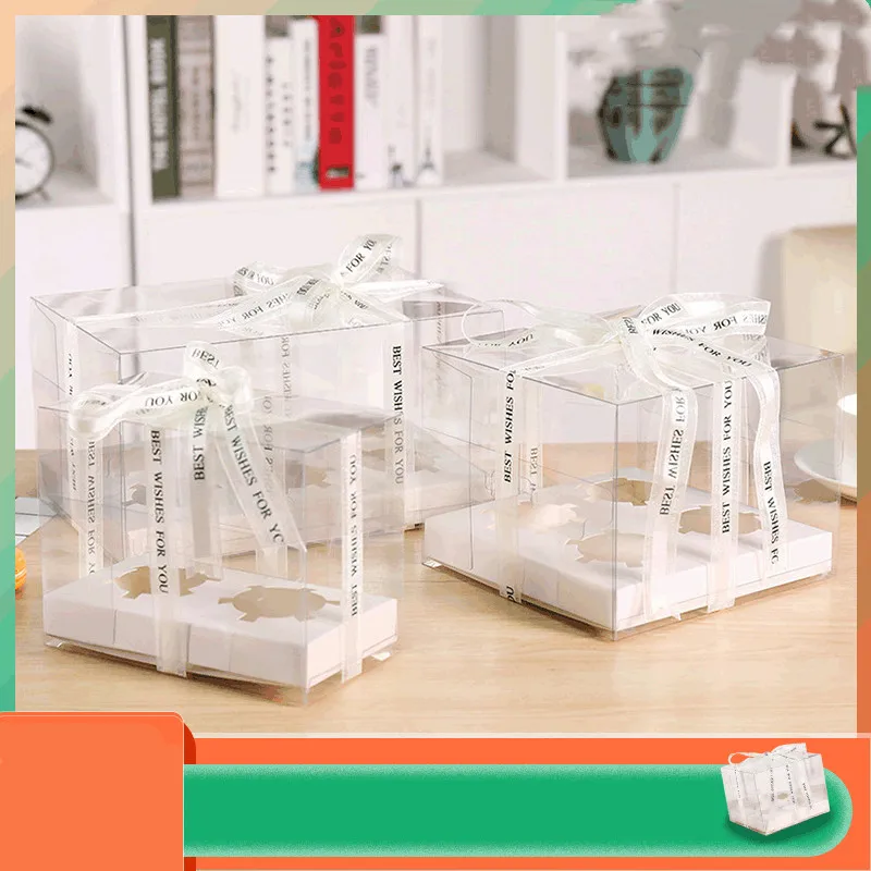 2020 Cupcake Cake Boxes And Packaging Transparent Square Cake Box Plastic Cake Packaging Boxes Organizers Dessert Baking Contain