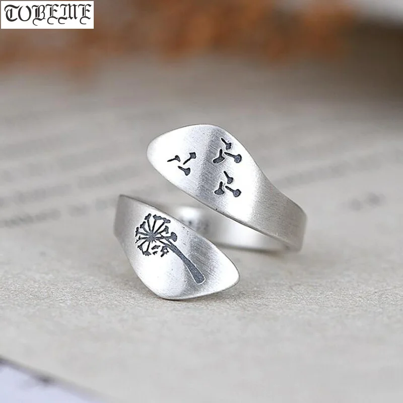 Handcrafted 100% 925 Silver Ring Thailand Silver dandelion Ring Vintage Silver Bohemia Women Ring Resizable