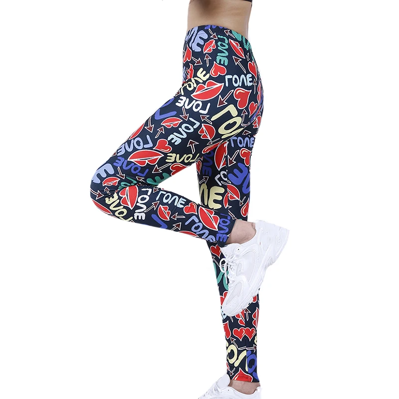 

CHSDCSI Color LOVE Letters Print Long Yuga Pants Women Push Up High Waist Stretch Fitness Leggings Sexy Trouser