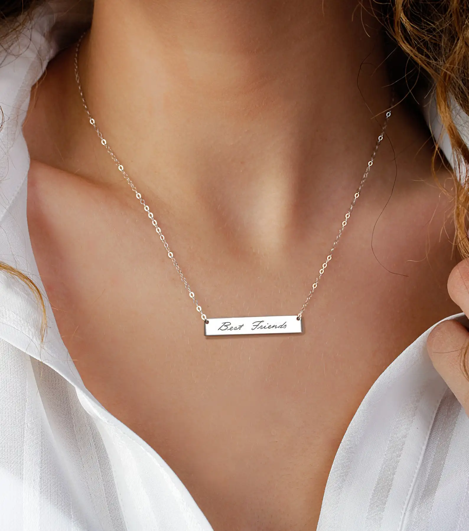 316L Personalized Bar Necklace Cold Staimless Steel Customized Nameplate Jewelry Necklace Custom Couple BFF-Mother's Day Gift image 2