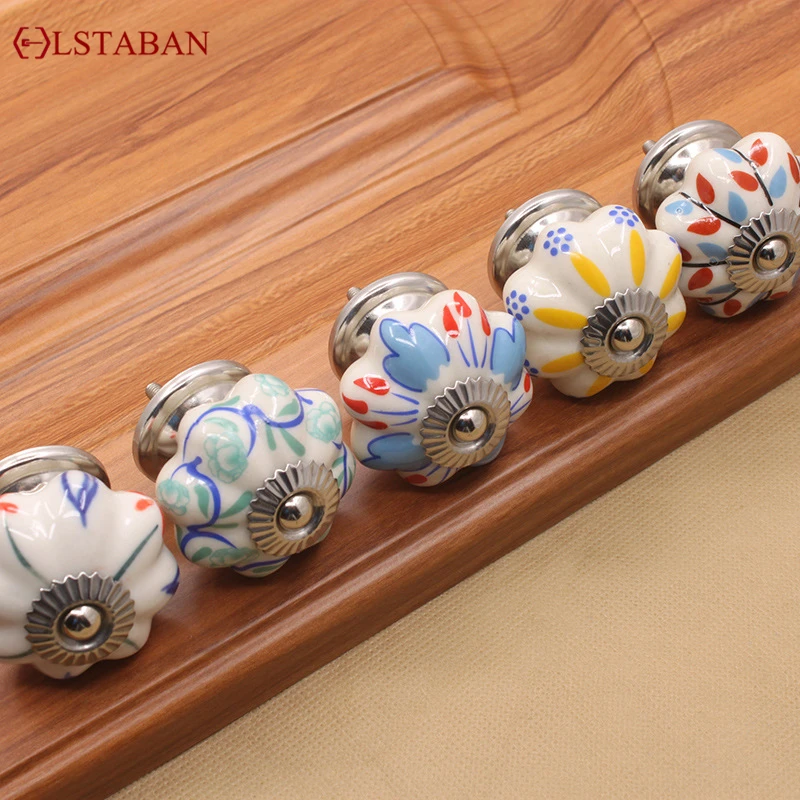 Modern Simple Drawer Cupboard Wardrobe Door Drawer Wine Cabinet Color Glazed Rural Pumpkin Single Hole Ceramic Handle