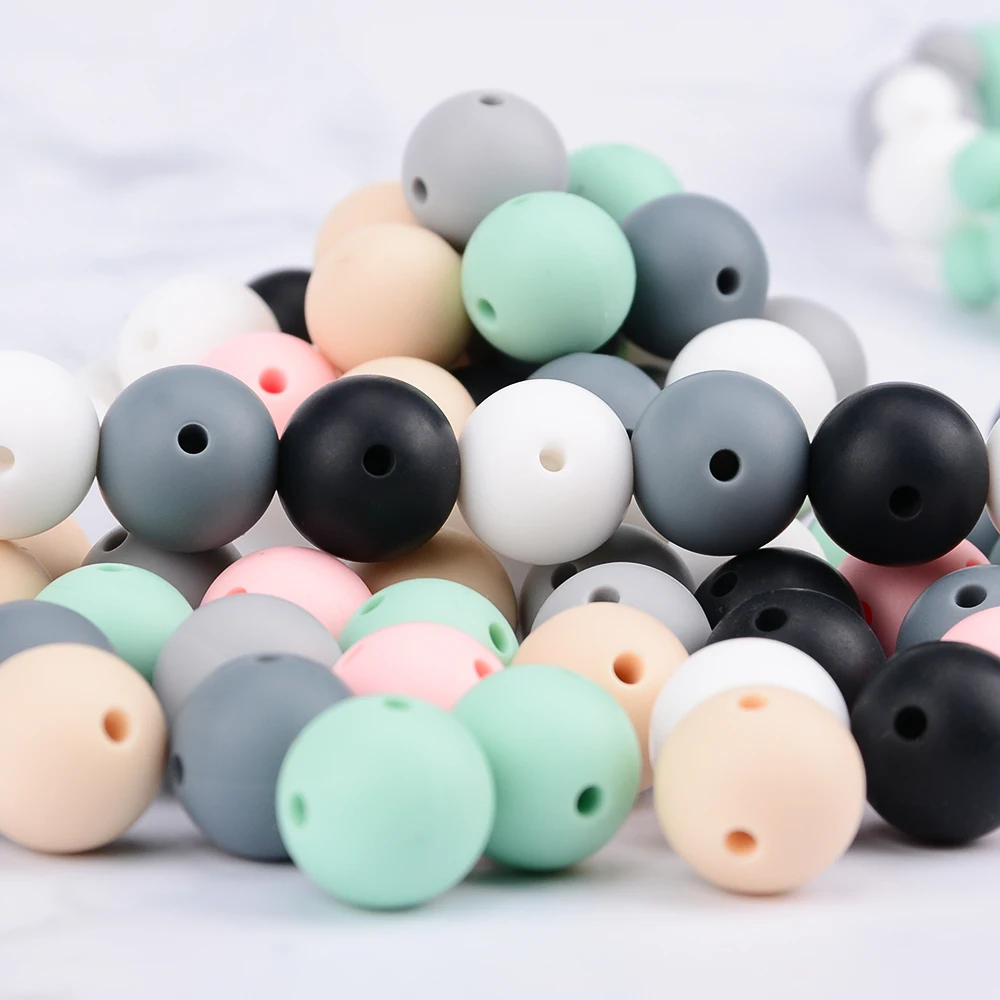 LOFCA 15mm 20pcs/lot Silicone Beads Round 2/4 Holes Baby Teethers Safe Food Grade Chewing Fashion Beads For Pacifier Clips