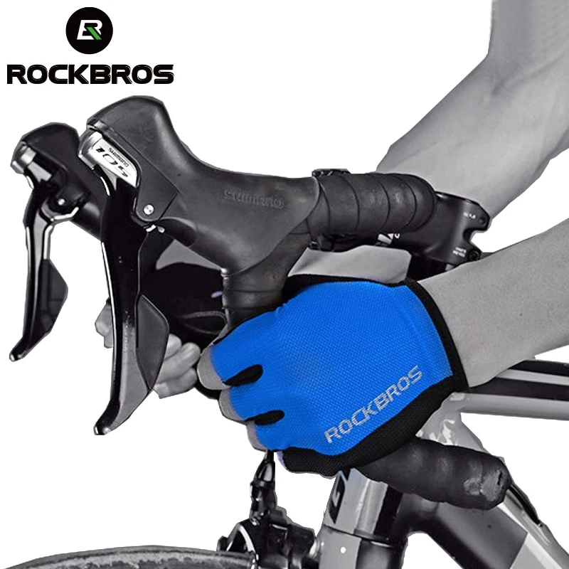 ROCKBROS Half Finger Cycling Gloves Breathable Shockproof MTB Mountain Bike Gloves Mens Outdoor  Bicycle Riding Mittens