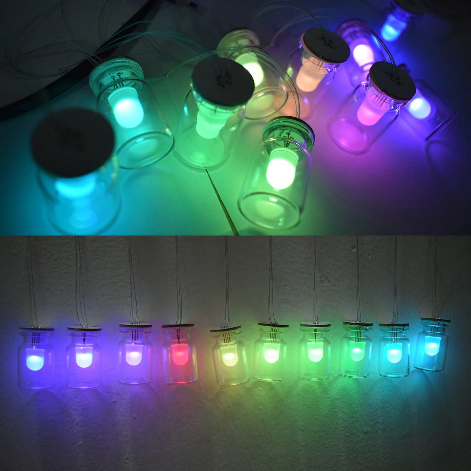 Cor do arco-íris rgb flutuante led aurora vidro simulação vento carrilhão colorido aurora lâmpada kit diy