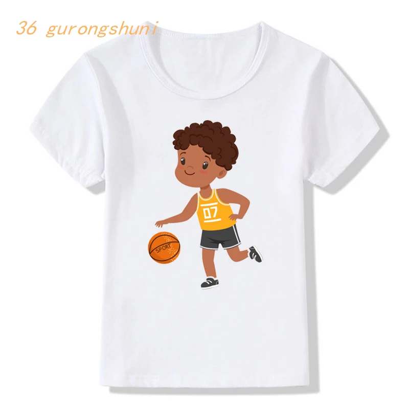 

playing basketbal kids clothes boys graphic t shirts cute little african american children t shirt for girls tshirt girl t-shirt