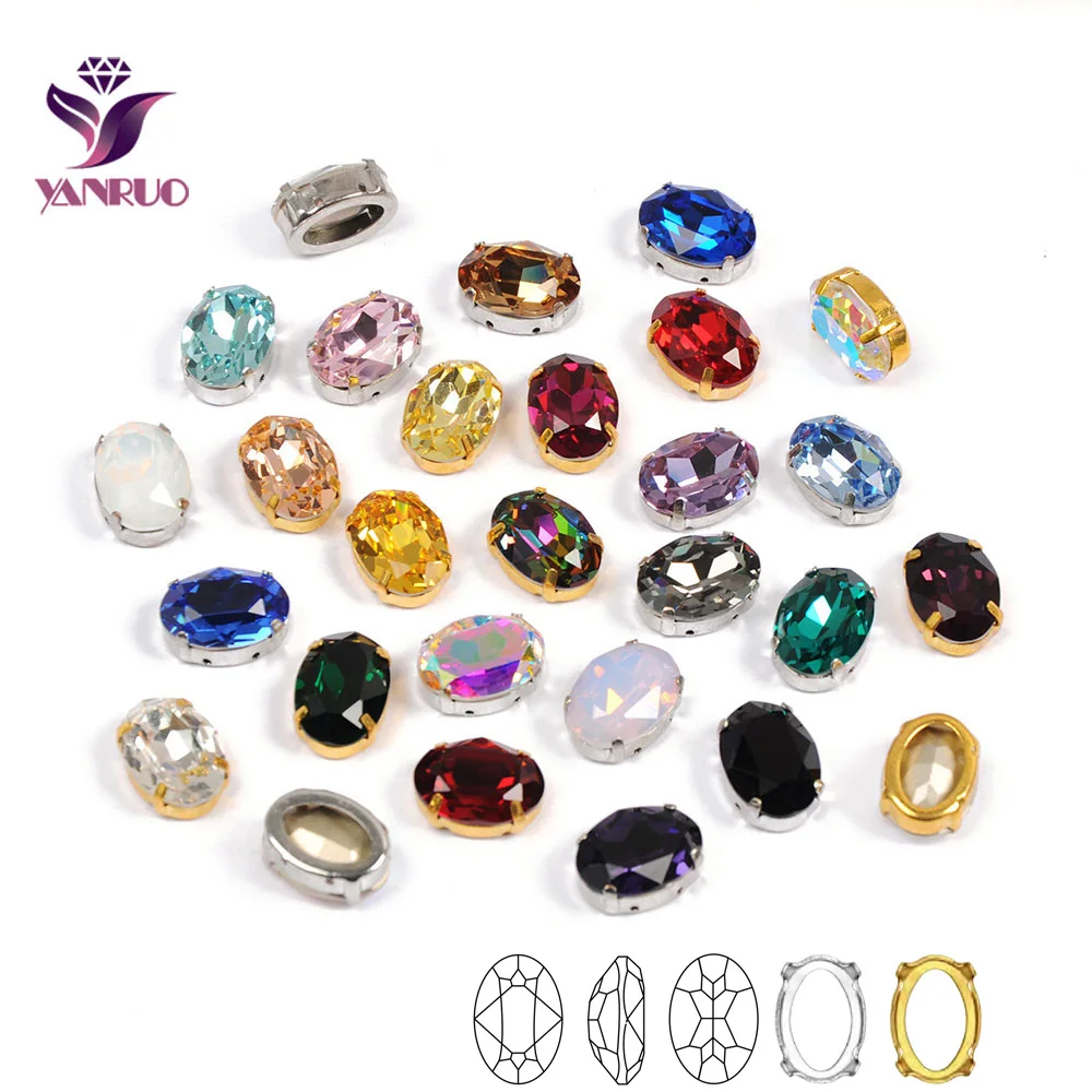 YANRUO 4120 Oval Pointed Back Sew On Rhinestones Glass Handicraft Stones Strass Crystal Gems For DIY Jewelry Crafts