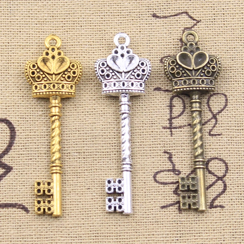 6pcs Charms Crown Key 50x16mm Antique Bronze Gold Silver Color Pendants DIY Crafts Making Findings Handmade Tibetan Jewelry