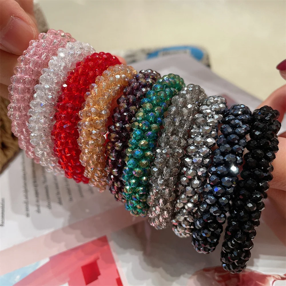 Fashion Multicolor Beads Hair Tie Elastic Hair Rope Simple Metal Sheets Scrunchies Ponytail Headdress For Women Accessories