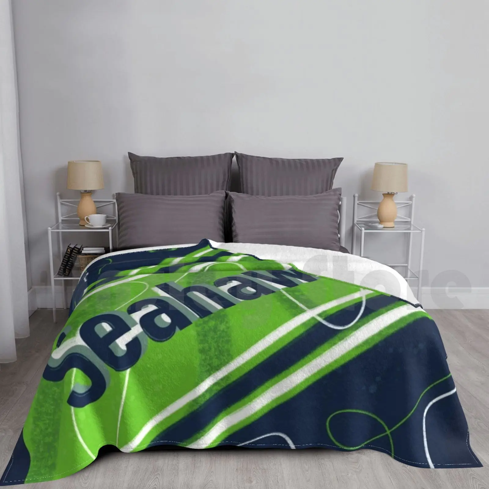 Blanket Fashion Custom Seahawks Seahawks Design Sports Football Seattle 12 Green Blue Doodle Fun Seahawks