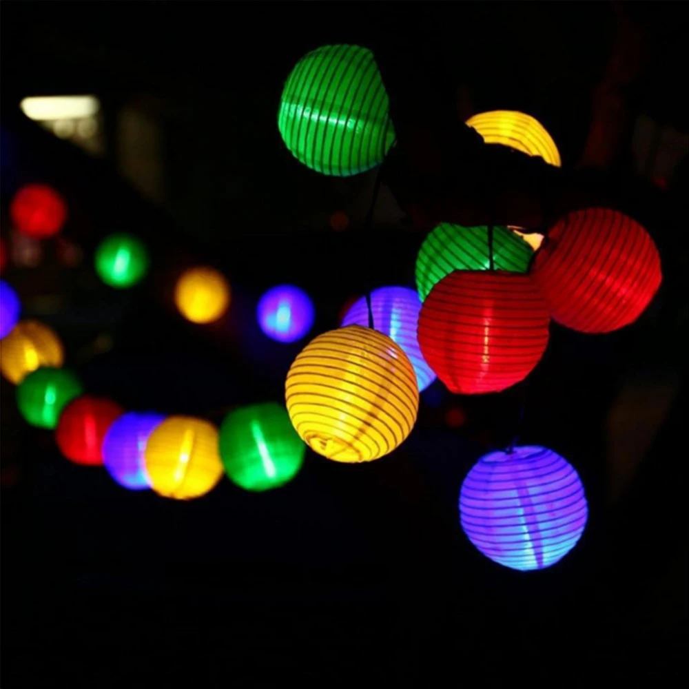 Solar Lantern String Lights Paper Lantern Solar Garland Light Outdoor Christmas Garden Backyard Balcony Lantern Ball Lamp