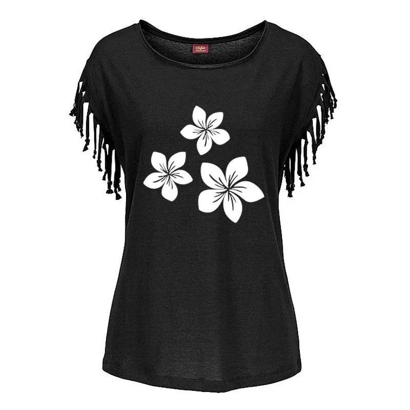 

2021 Brilliant Branches Beautiful Fancy Pattern Flower print Women tshirt Summer New Cotton Tassel Short Sleeve O-neck t shirt