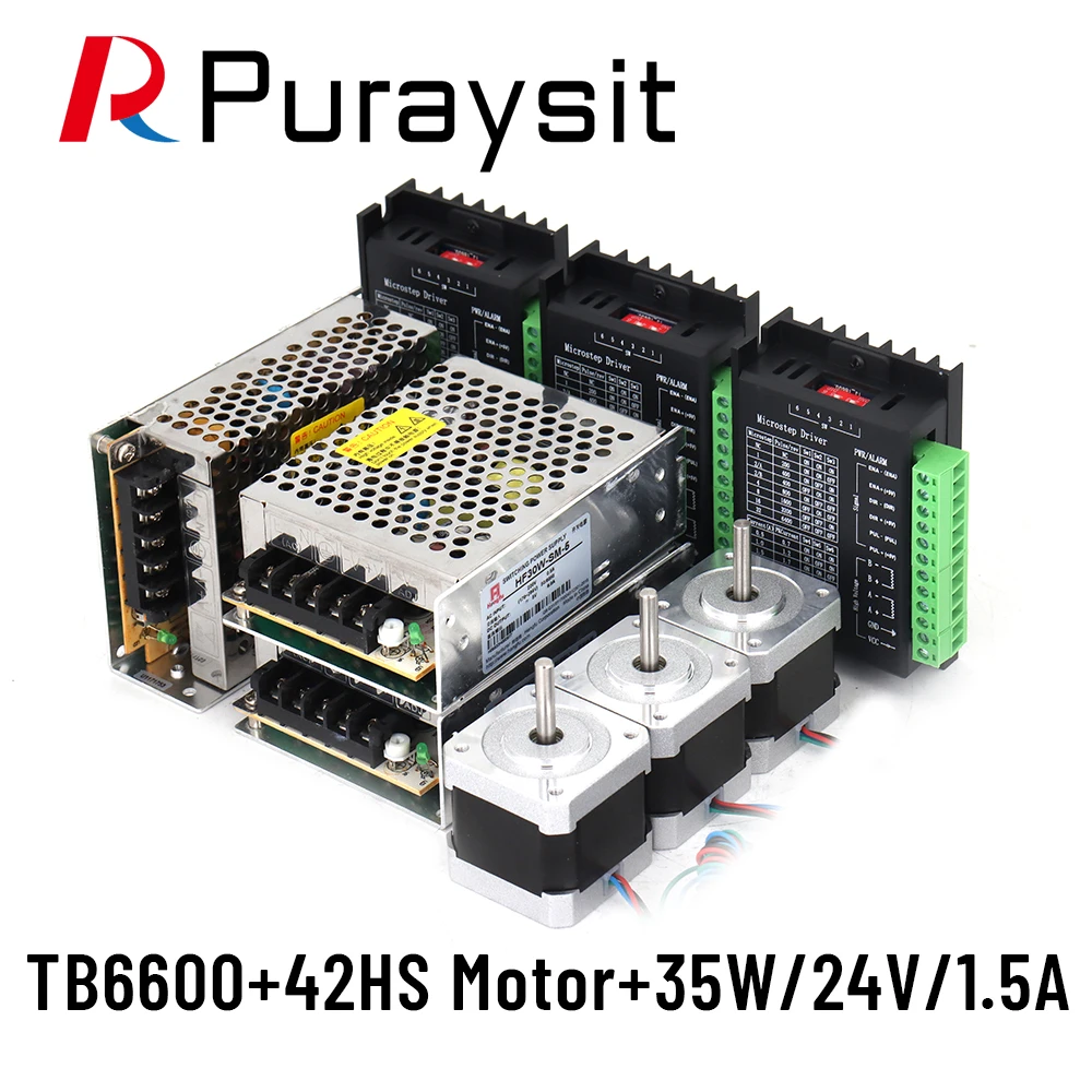 

Puraysit Puraysit 2Phase Nema17 Stepper Motor Kit 42HS Motor+TB6600 Driver+ 35W 24V 1.5A Power Supply Used fo CNC parts