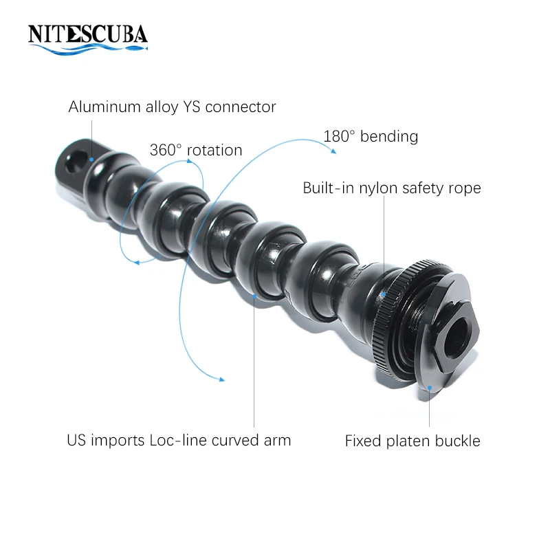 Nitescuba-linterna de brazo de serpiente para buceo, linterna de brazo de luz flexible de línea Loc, adaptador Ys, luz estroboscópica Tg6 5, fotografía subacuática