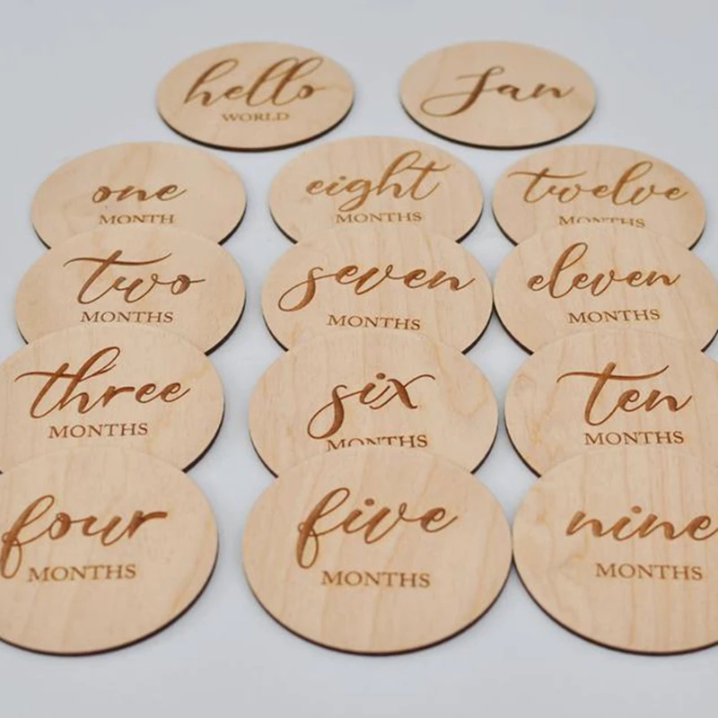 Wooden monthly baby milestone discs with custom name Baby month blocks photo props Baby shower gift