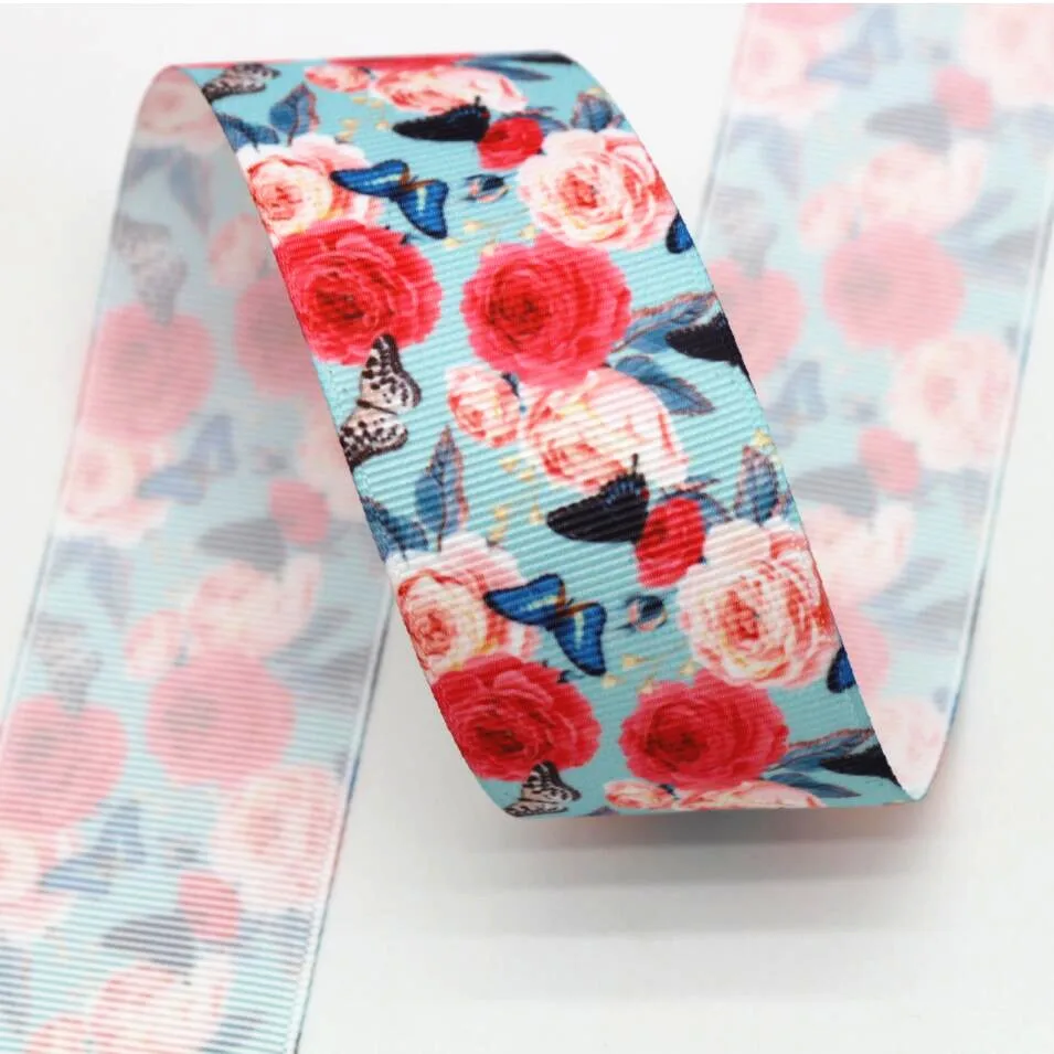10 yards 38mm large flower butterfly ribbon DIY handmade material hair bow Christmas New Year decoration Grosgrain