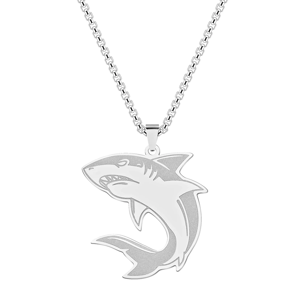 CHENGXUN collana con ciondolo squalo minimalista per uomo donna Punk Ocean Animal Fish Charm Box catena regalo gioielli in acciaio inossidabile