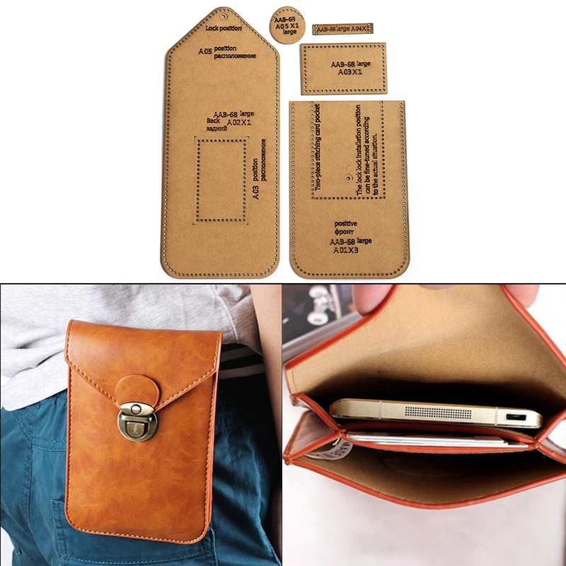 DIY Handmade Leather Mobile Phone Bag Handbag Wallet Sewing Pattern Hard Kraft Paper Stencil Template 17.5cm*11.5cm*1.5cm