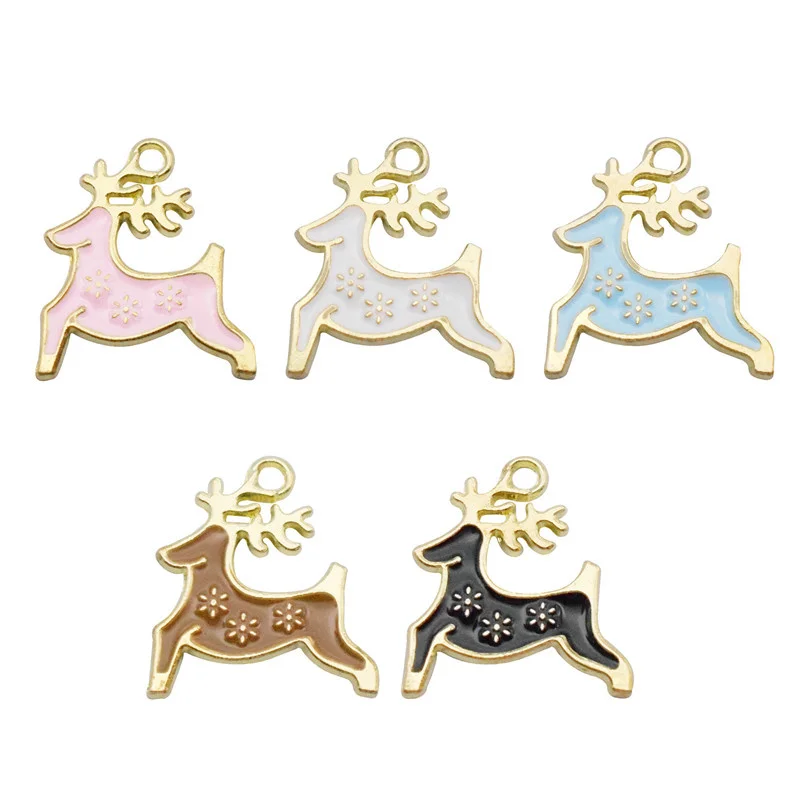 20PCS Cute Enamel Deer Charms Mixed Colors Alloy Christmas Elk Necklace Pendant Bracelet DIY Earrings Jewelry Accessory 18*20mm